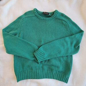 Vintage HUNTINGTON Green Fine Cotton Sweater Size L Crewneck Preppy Raglan USA